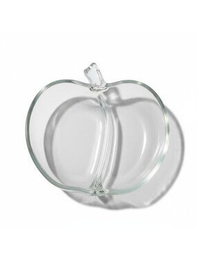Vintage Apple-Shaped Clear Glass Candy Dish Divided Pressed Glass 5.5"